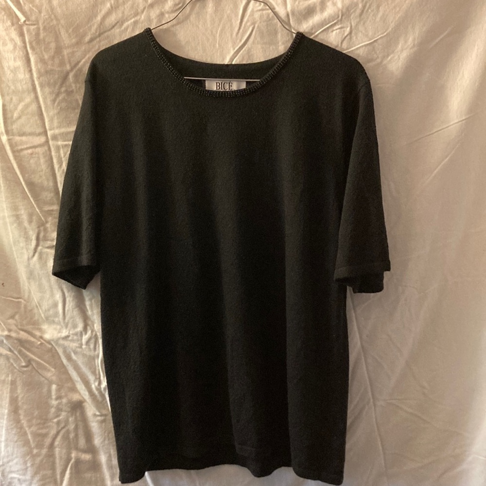 Bice beaded neckline short sleeve sweater